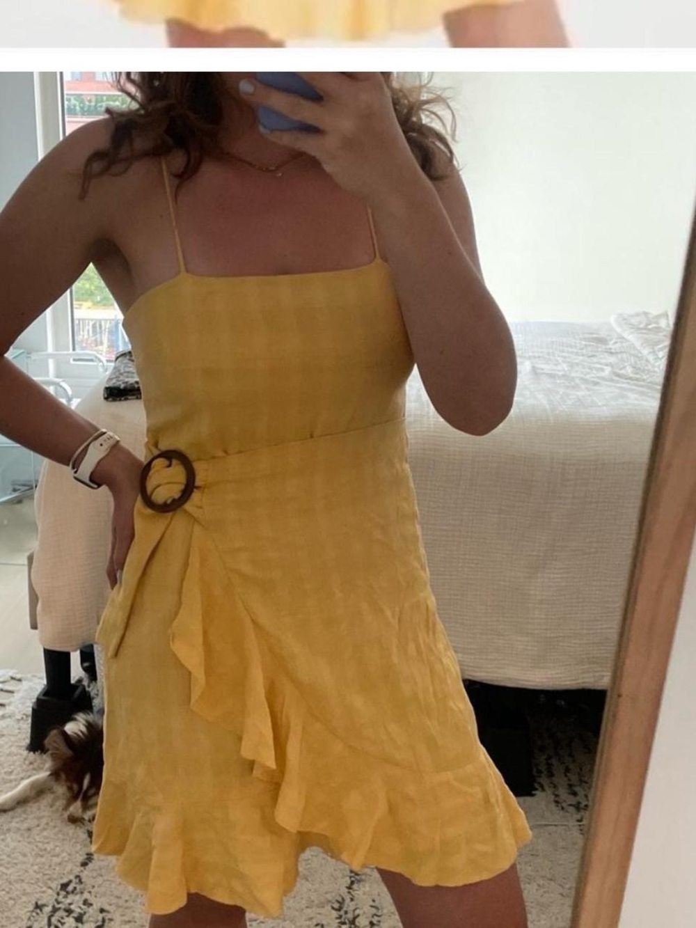 American eagle butter Yellow Ruffle Wrap Dre